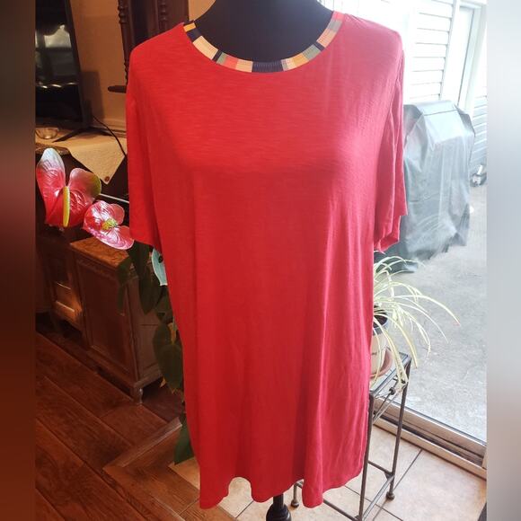 Lane Bryant T Shirt rayon spandex‎ blend sz 18/20 red and rainbow collar - Picture 1 of 6